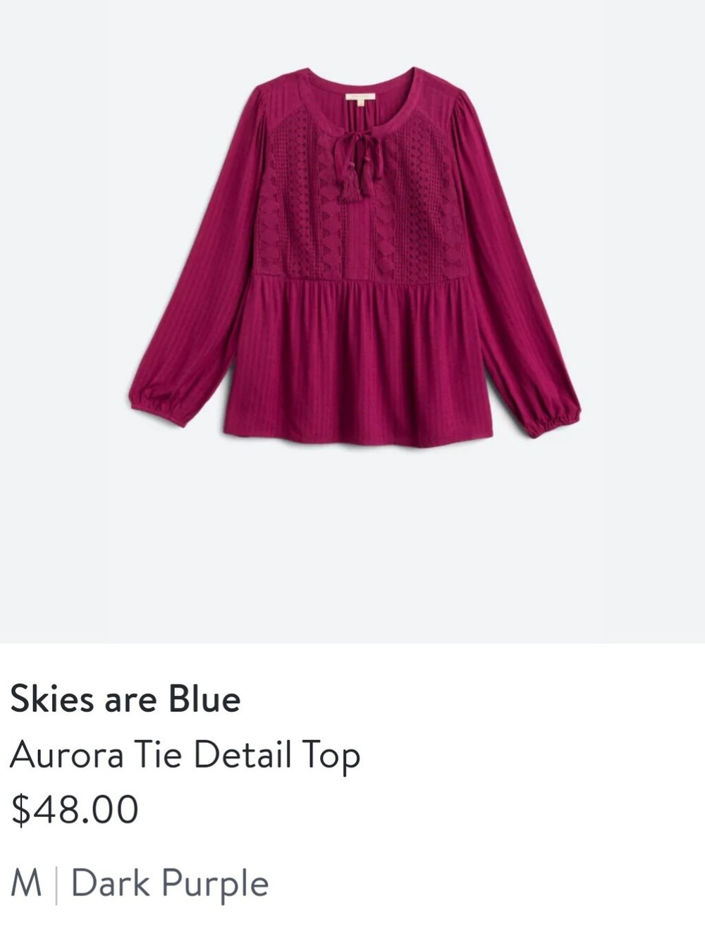 Skies Are Blue Crochet Peasant Blouse in Plum